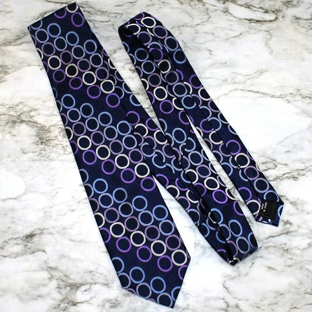 MICHAEL KORS Neck Tie Blue Multicolor Circles Accessory Silk Menswear Necktie